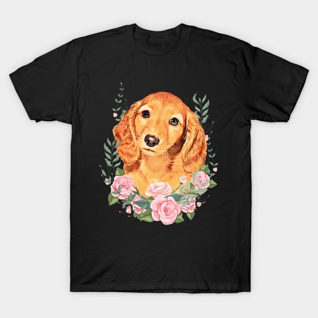 Long Haired Dachshund With Floral T-Shirt by Luna Illustration